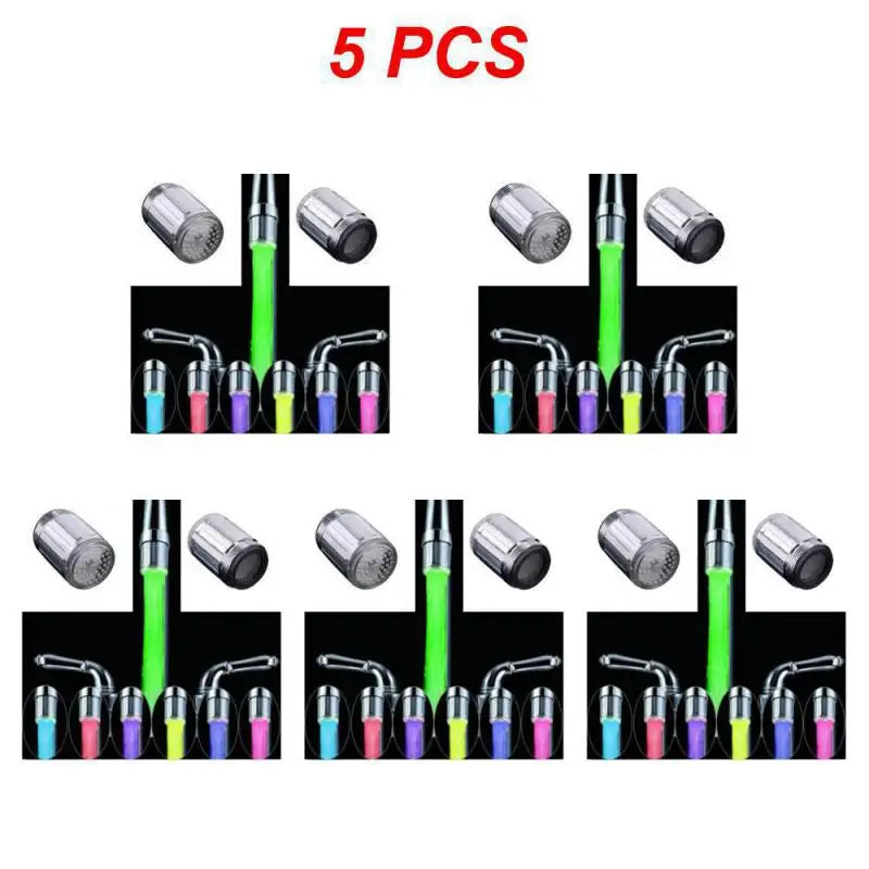 1~5PCS Luminous Light-up LED Water Faucet Shower Tap Basin Water Nozzle Bathroom Kitchen Heater Faucets thermostat Blue 3Color 7