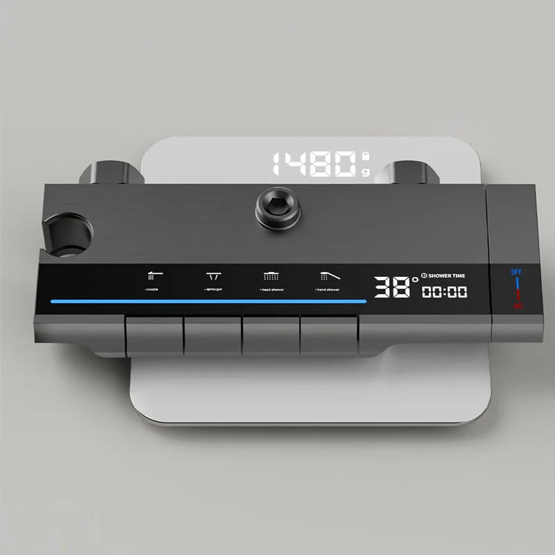 Bathroom Shower System LED Light Shower Head Set Brass Mirror Thermostatic Bathtub Faucet Digital Display Hot & Cold Showers