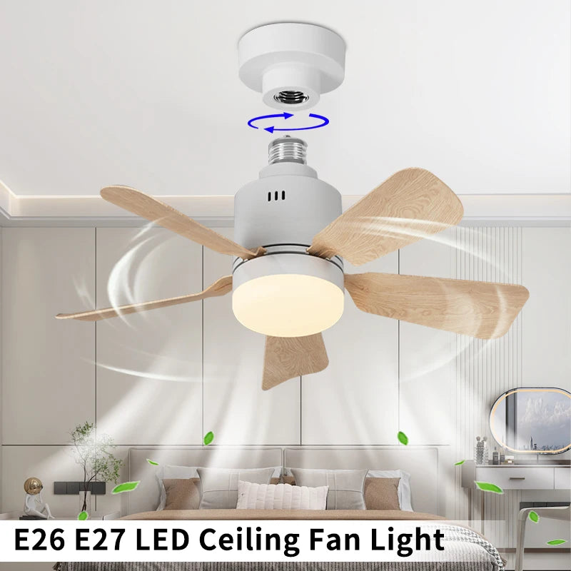 E27 Socket Fan Light Detachable LED Ceiling Fan Light Living Room Dining Room Remote Control 4-speed Dimming Ceiling Fan