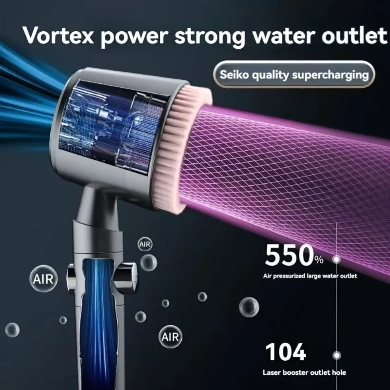5 Modes Handheld Filter Shower Head Turbocharged High Pressure Spa Nozzle with One Key Stop Scratch Resistant Water Saving