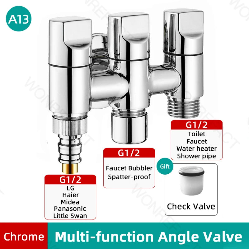 G1/2  Multi Function Washing Machine Faucet Brass Water Stop Quick Opening Angle Valve Wall Mounted  Bathroom Tool Accessories