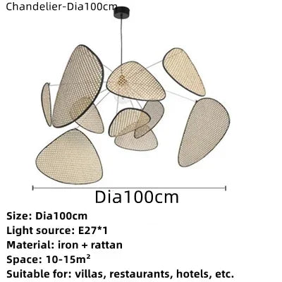 Art Simple Nordic Rattan Art Personality Chinese Bamboo Barrier Chandelier Living Room Tea Room Modern Creative Pendant Lights