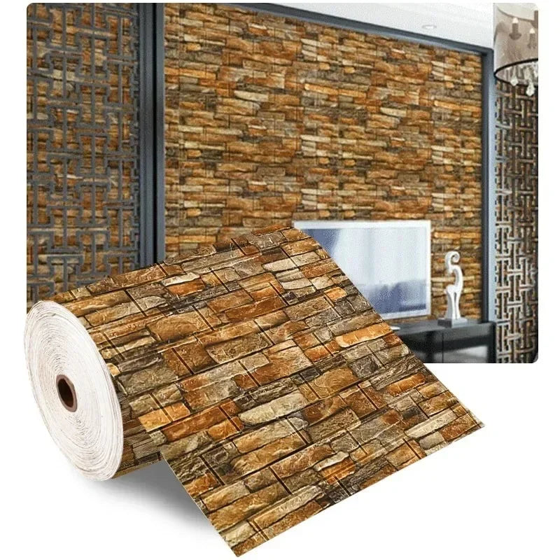 70cm*1/2/5/10m Brick DIY Wallpaper Foam Panels 3D Wall Stickers Self-adhesive Home Decor Living Room Kitchen Decor