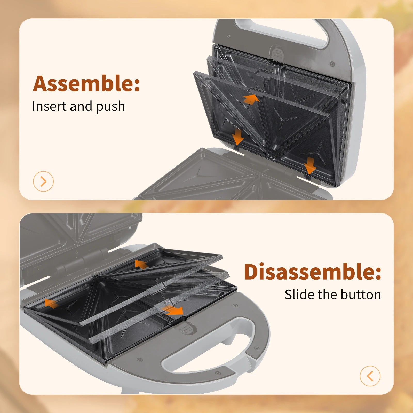 3 in 1 Sandwich Maker: Electric Sandwich Maker, Grill and Waffle Maker, 3 Removable Non-Stick and Interchangeable Plates, 750 W