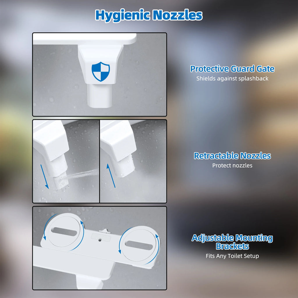 Hibbent Bidet Attachment for Toilet, Non-Electric Dual Nozzle for Frontal & Rear Wash, Adjustable Water Pressure Control