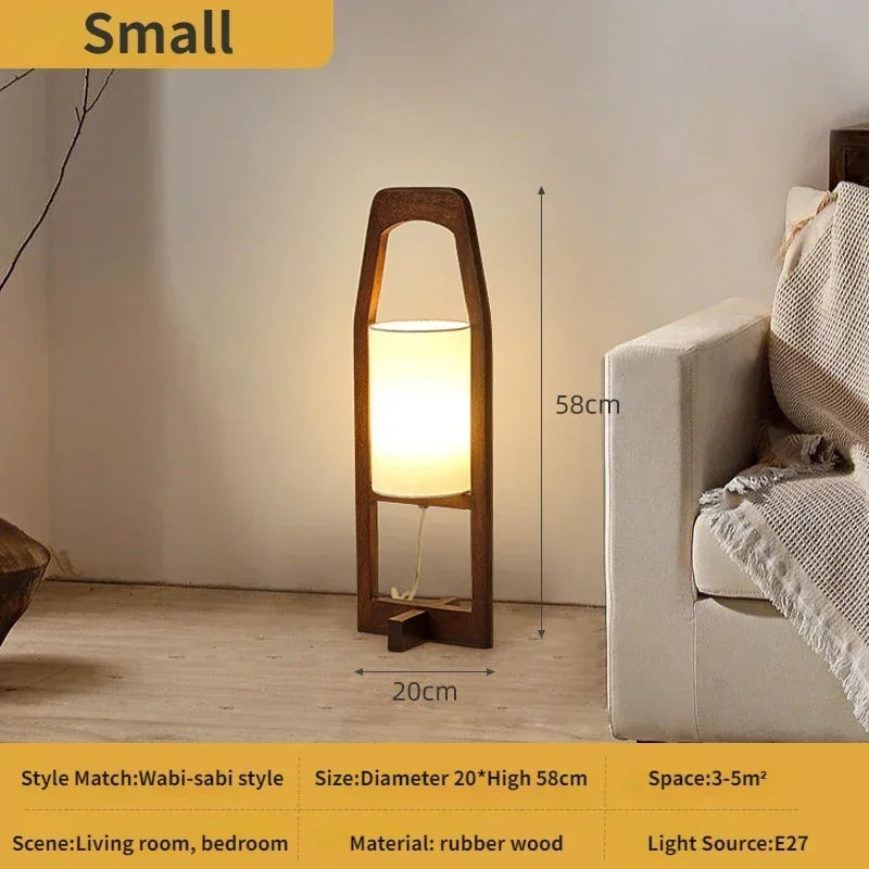 Vintage Wooden E27 Led Floor light Wabi Sabi Fabric Floor lamp for Hotel Bedroom living Room Tea Room Japan Wood Floor Lamp