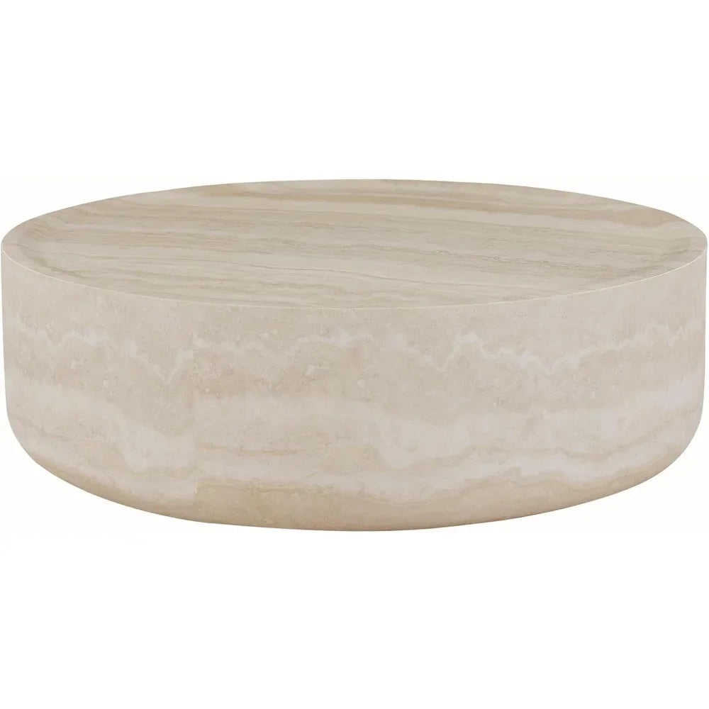 Faux Mars Pattern Coffee Tables for Living Room Round Tea Faux Travertine Textured Table for Living Room, No Need Assembly