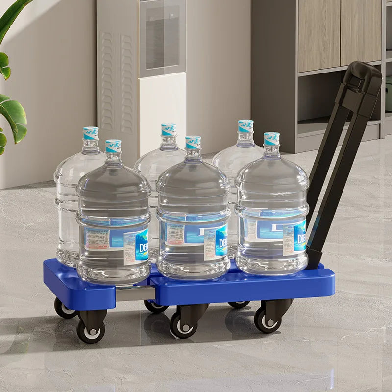 Telescopic tie rod flatbed truck folding silent trolley express pulling trolley six-wheeled small trolley thickened trailer