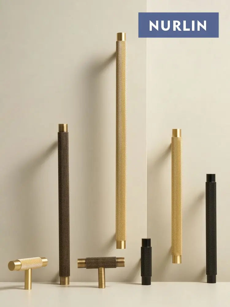 Nurlin Solid Brass Kitchen Furniture Handles Modern Knurled Patter Antique Matt Brass Black Color Cabinet Knobs T-Bar Pull