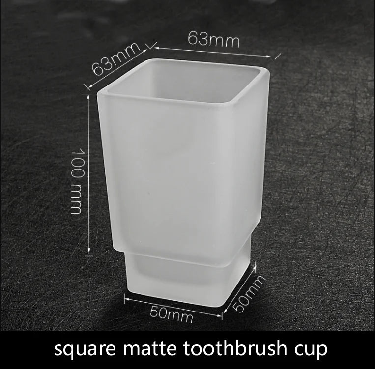 bathroom wall mounted square glass soap dish, liquid soap dispenser, toilet brush holder, toothbrush cup with SUS304 rack
