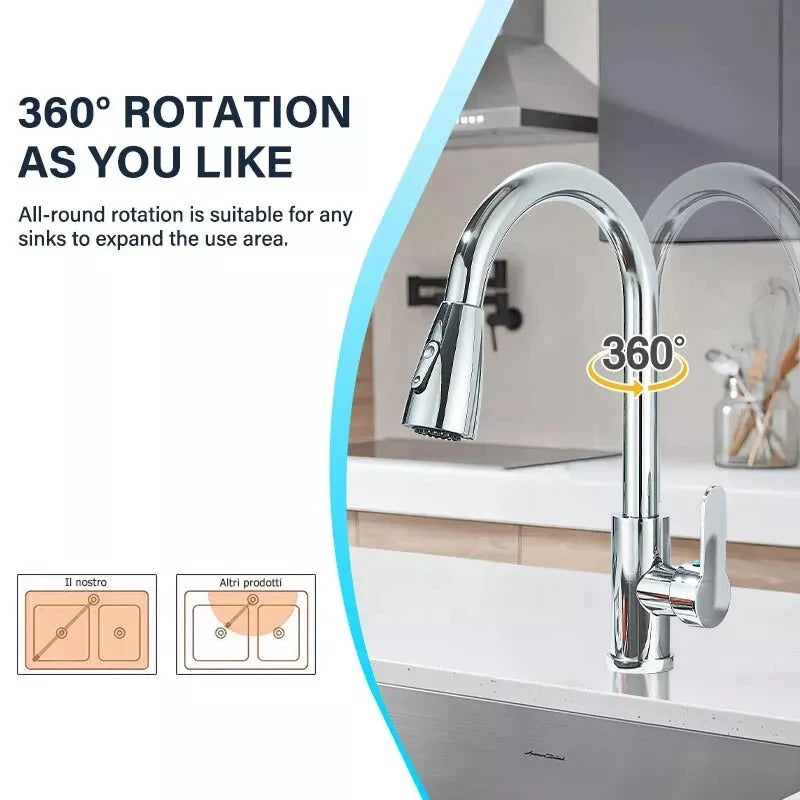 Pull Out Kitchen Faucet 360 Rotate Shower/Stream Sprayer Head Mixer Hot and Cold Water Tap Deck Mounted