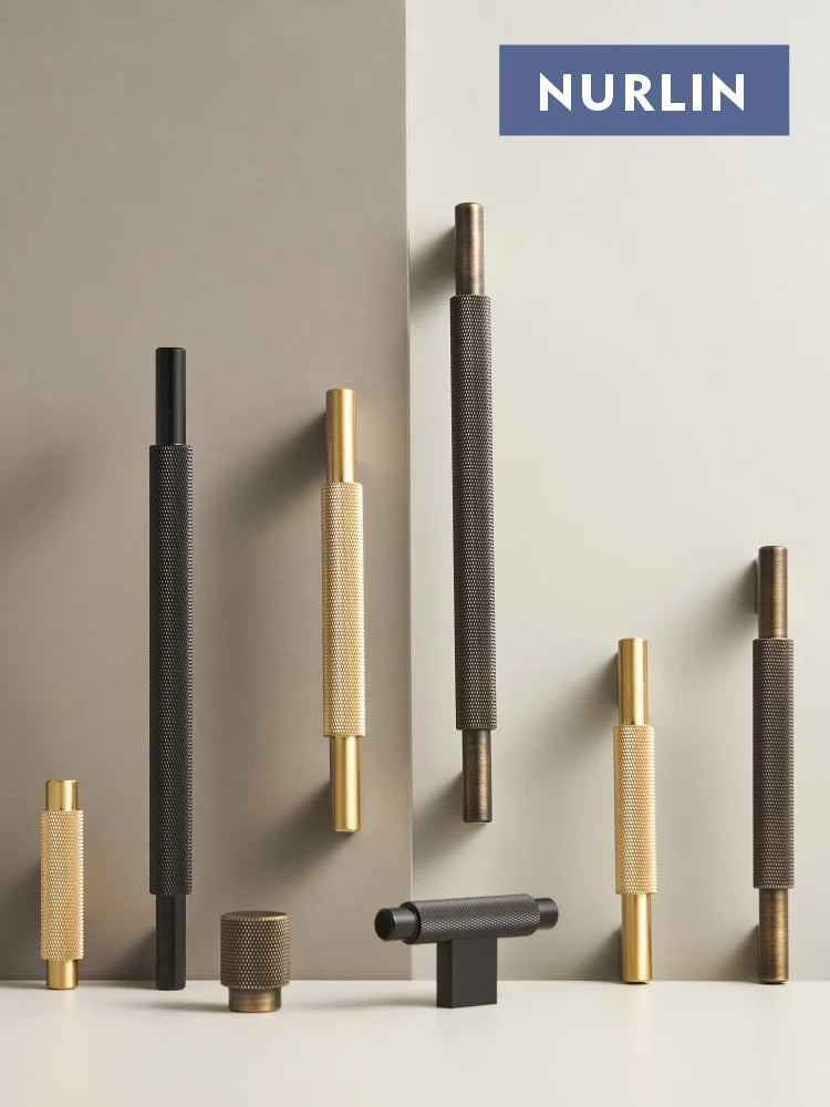 Nurlin Solid Brass Knurling Antique Brass Cross Pattern kitchen Knob Cupboards T-bar Furniture Refrigerator Door Kitchen Pull