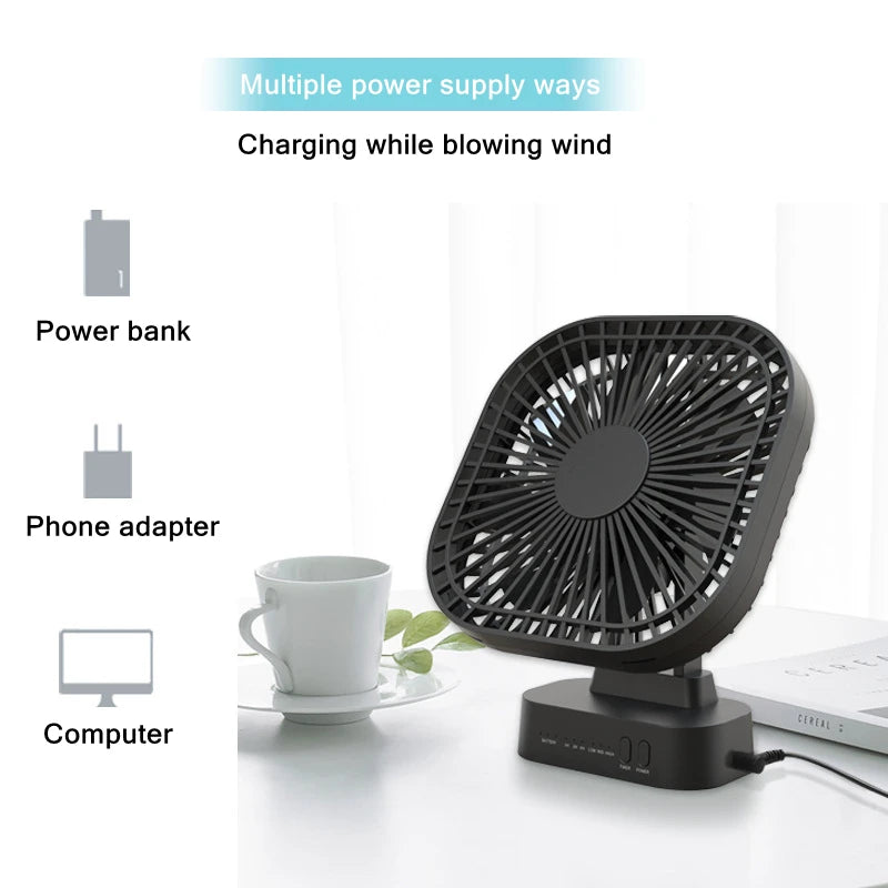 Rechargeable Mini USB Fan, 7 Blades Strong Wind, 3 Speeds & Timer, Portable Quiet Personal Fan for Office Desk, Camping, Outdoor