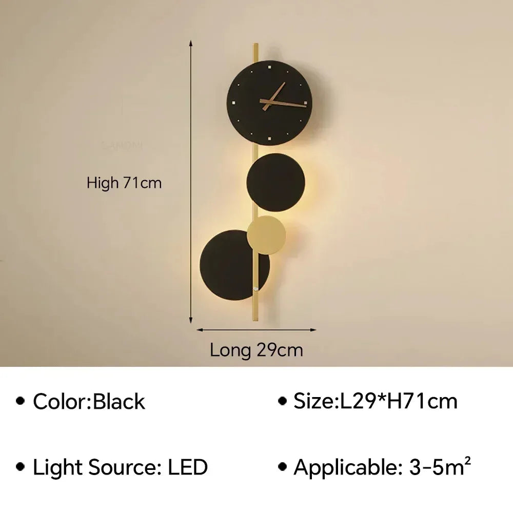 Modern LED Clock Wall Lamp for Bedroom Living Dining Room Aisle Porch Home Decoration Wall Sconce Indoor Lighting Fixture Luster