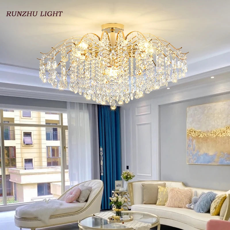 Light Luxury Crystal Living Room Lamp French Net Red Ceiling Lamp Master Bedroom Room Lamp Creative Restaurant Lamp LED Lamp