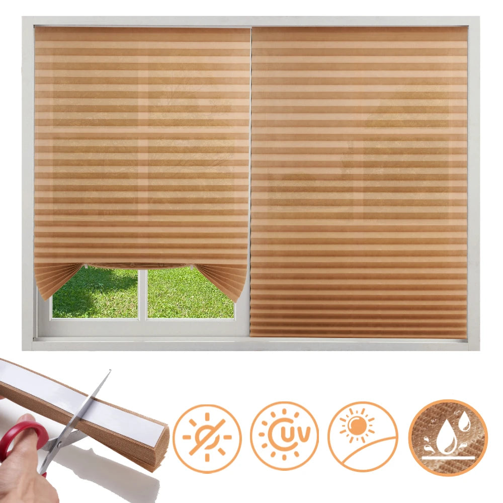 Blind for Window Self Adhesive Pleated Blinds Cordless No Drill Fabric Shutter Room Darkening Shades Blackout Shutters