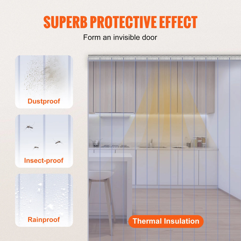 SucceBuy 96" x 96" Strip Curtain 0.08" Thickness Clear Smooth Plastic Door Strips PVC Curtains for Warehouses Walk in Freezers