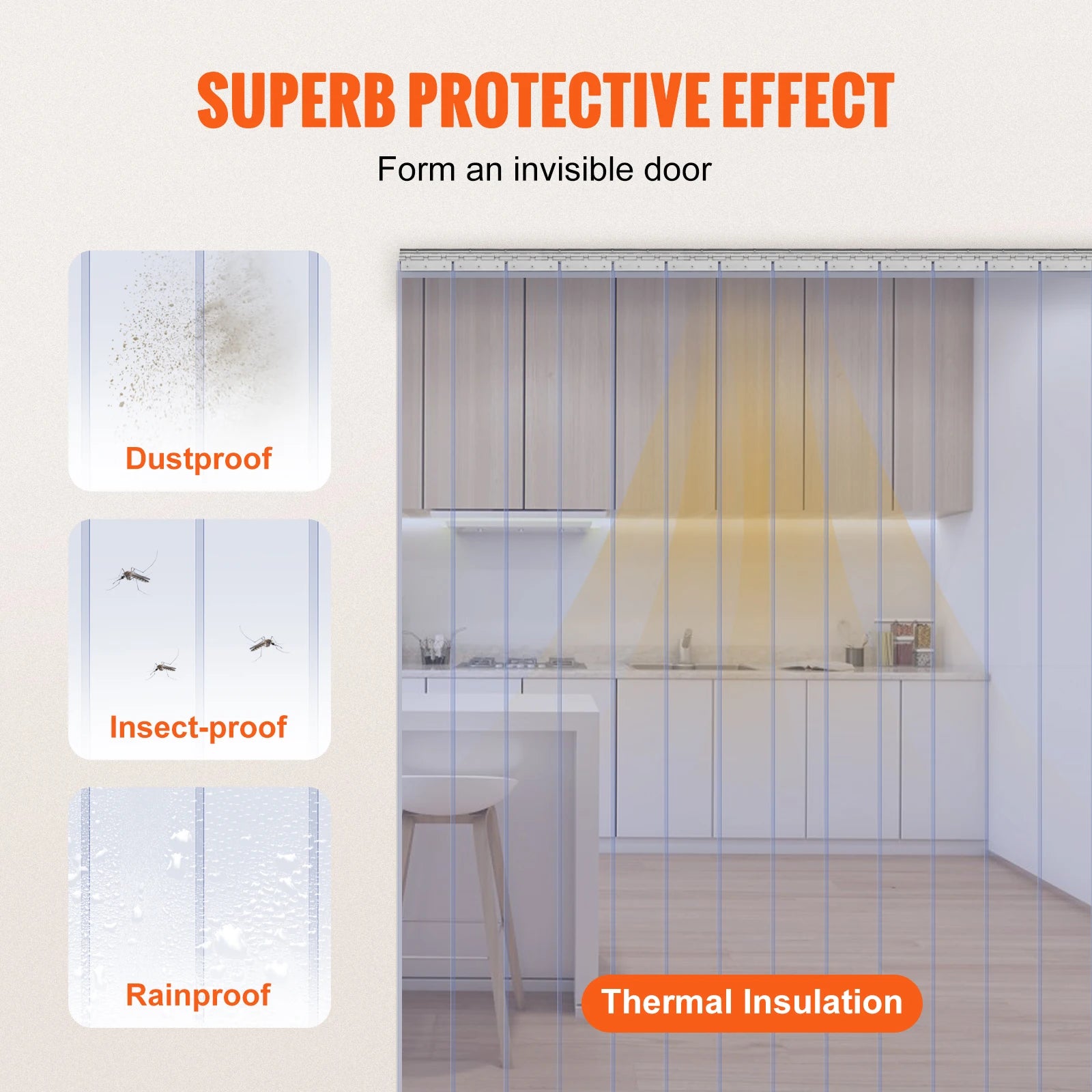 SucceBuy 96" x 96" Strip Curtain 0.08" Thickness Clear Smooth Plastic Door Strips PVC Curtains for Warehouses Walk in Freezers