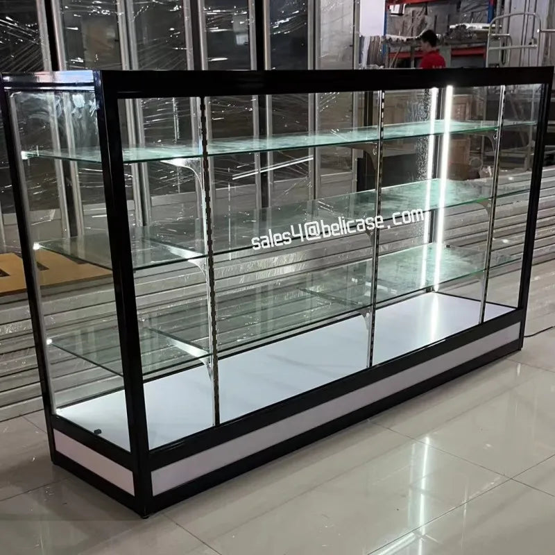 Custom, tobacco shop display counter with lighting smoke store high quality glass showcase display cases for Smoke Shop