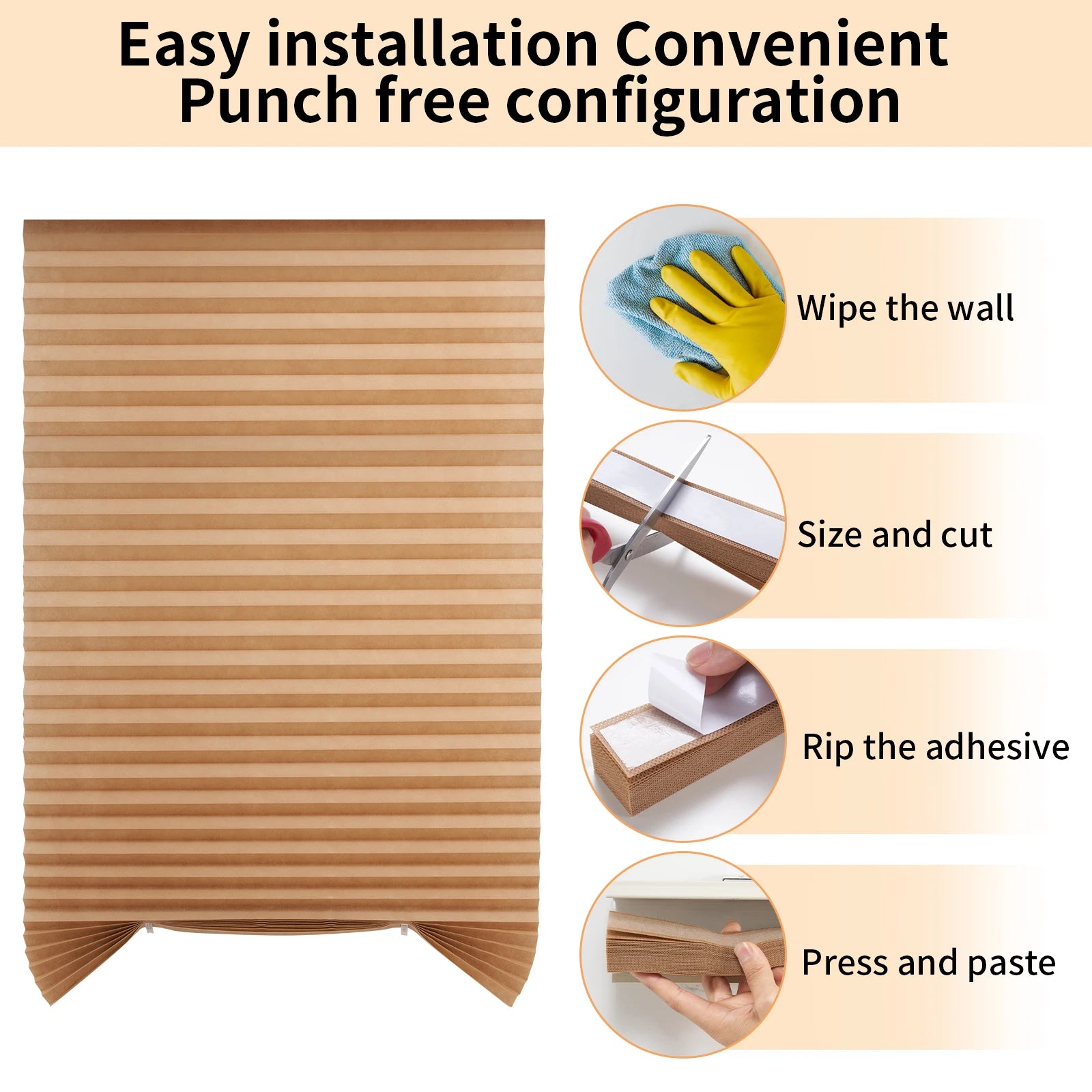 1Pc Shades Self-adhesive Half/Full Windows Nonwoven Folding Curtain Bathroom Balcony Living Room Balcony Curtains Pleated Blinds