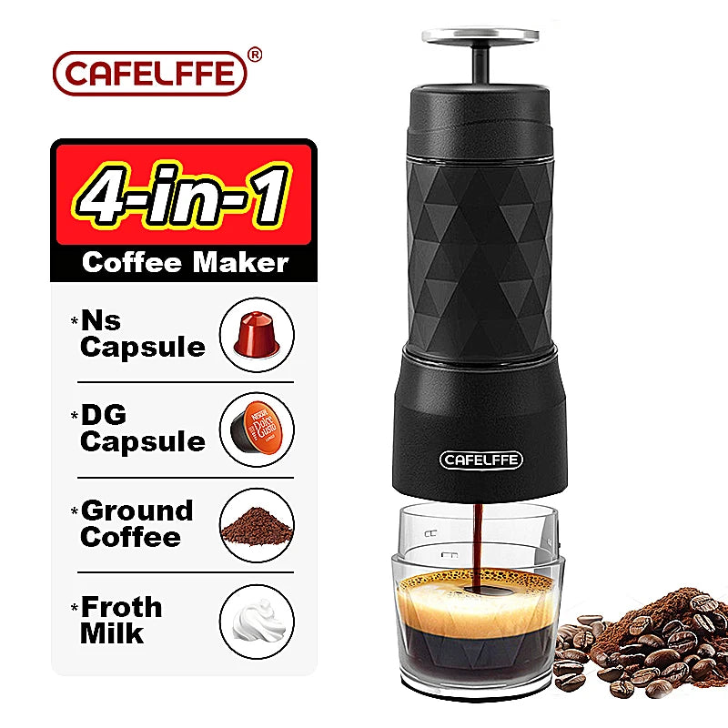 Cafelffe Portable Coffee Machine Manual Espresso Maker For Capsule & Ground Milk Froth Hand Press Brewer hiking Travel Gif 4In1