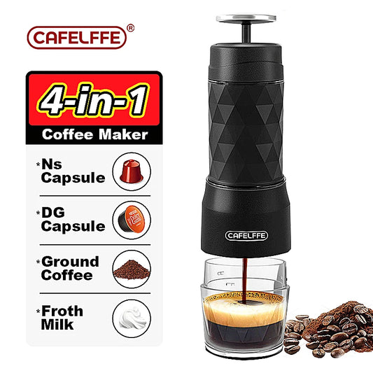Cafelffe Portable Coffee Machine Manual Espresso Maker For Capsule & Ground Milk Froth Hand Press Brewer hiking Travel Gif 4In1