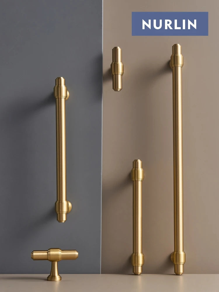 Nurlin Solid Brass French Style Luxury kitchen Cabinet Knobs Wardrobe Drawer Doors Handle Tbar