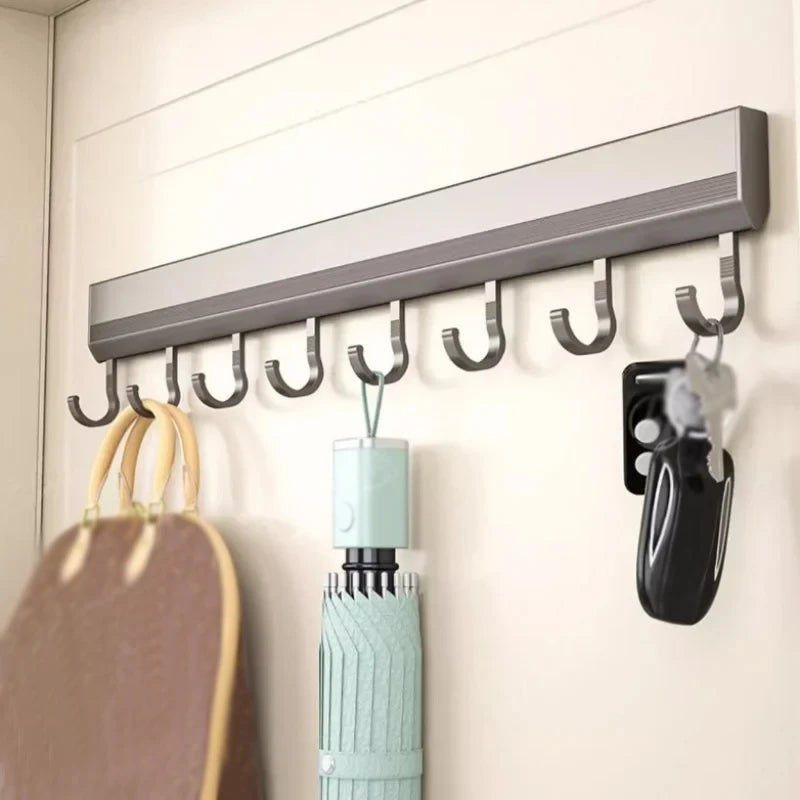 Kitchen Storage Rack Aluminum Alloy Hook Rack Wall Mounted Kitchen Utensil Storage Rack Bathroom Robe Towel Hanger