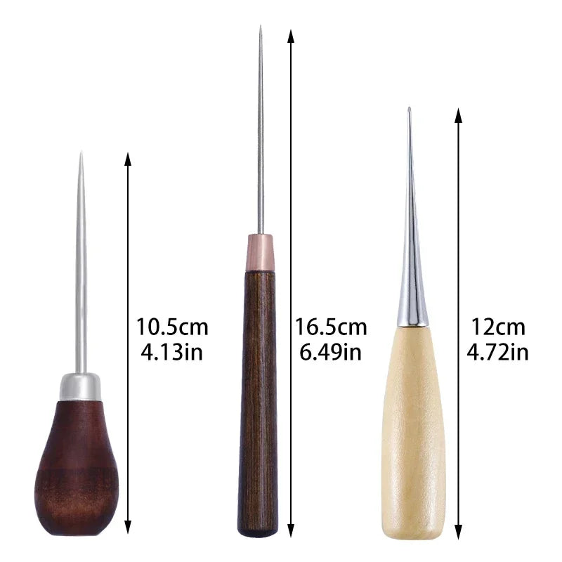 Wooden Handle Awl Leather Punching Awl Sewing Stitching Tool For DIY Handmade Stitcher Needlework Shoes Bag Repair Tool