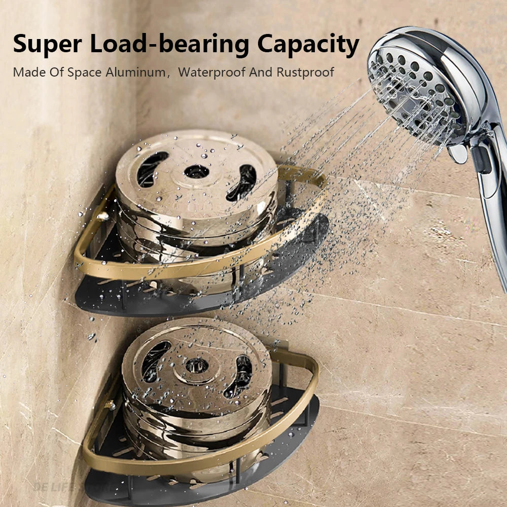 Bathroom Shelves Wall Mounted No Drill Space Aluminum Shower Corner Caddy Storage Shelf  Kitchen Organizer Rack Floating Shelf