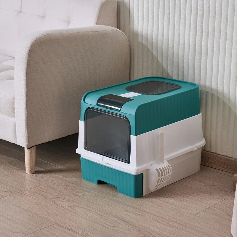 Pet Litter Box Kitten Anti Splash Toilet Fully Enclosed Spill proof Deodorant Cat Toilet Plastic Sandbox Cat Bedpan Sanitary Tra