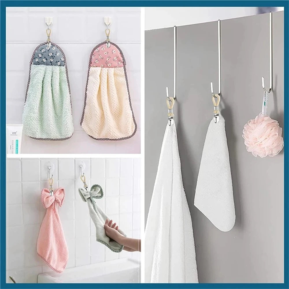 Packs Hanging Tea Towel Clips Towel Hangers Rack Hand Towel Hook Cloth Hanger Holder Brackets Braided Cotton Loop
