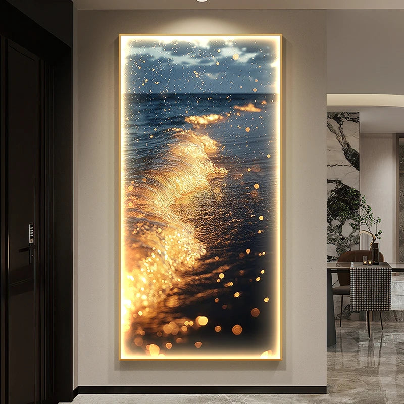 Modern Decoration LED Wall Lamps Luxury Entrance Living Room  Corridor Decoration Golden Waves Hanging Painting  Mural Light
