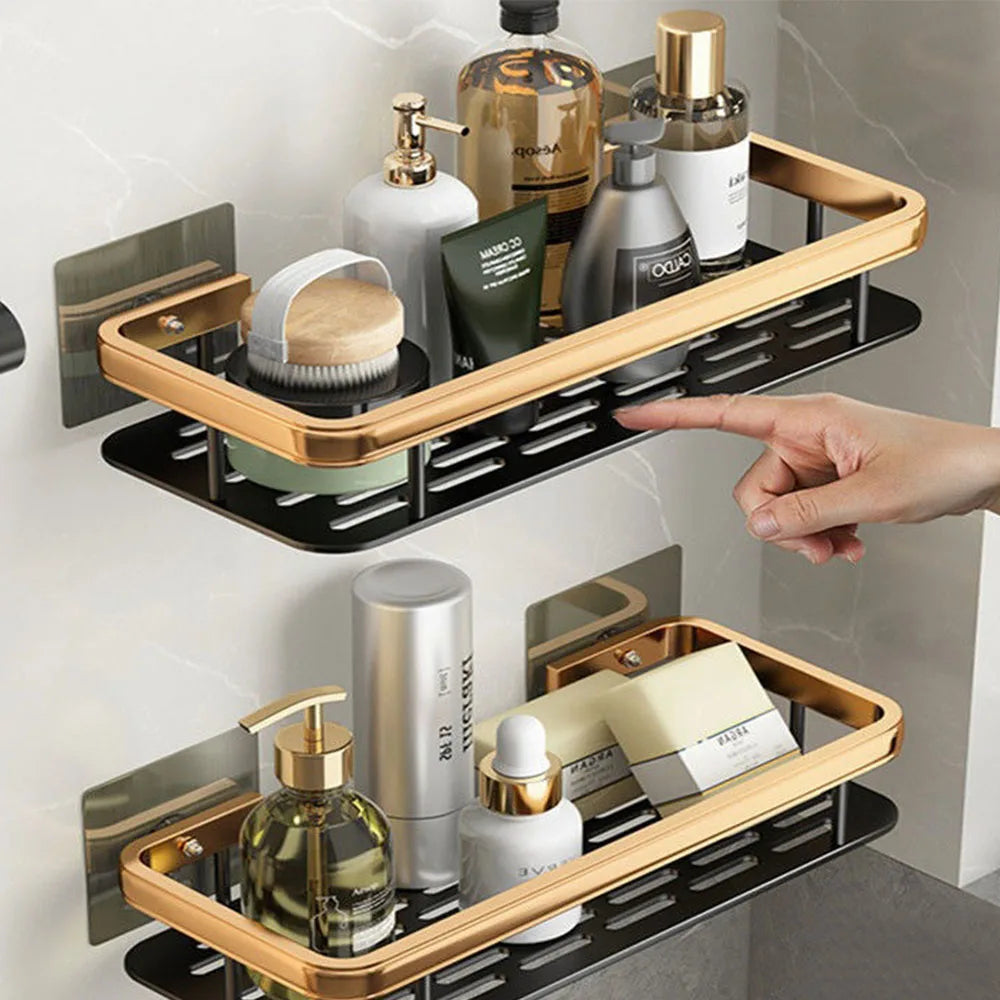 Bathroom Shelves Wall Mounted No Drill Space Aluminum Shower Corner Caddy Storage Shelf  Kitchen Organizer Rack Floating Shelf