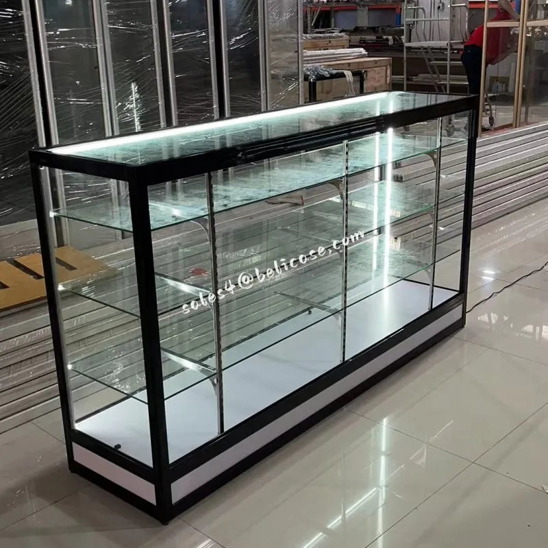 Custom, tobacco shop display counter with lighting smoke store high quality glass showcase display cases for Smoke Shop