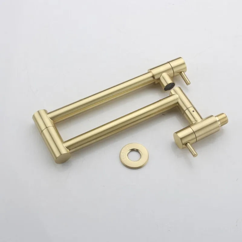 Brushed Gold Double Switch Stove Faucet Kitchen In-Wall Folding Spout Single Cold Water Tap Mop Sink Extension Pot Filler Faucet