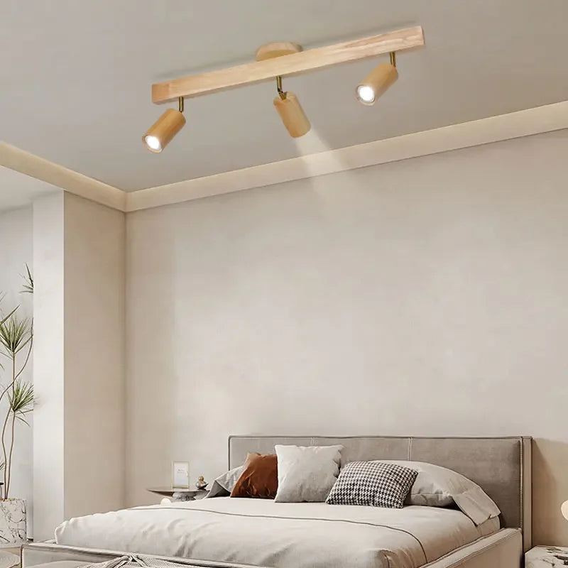 Wood Modern Led Ceiling Lamp For Aisle Bedroom Cloakroom Toilet Shop Corridor Track Light Fixture Long Chandelier With Spotlight