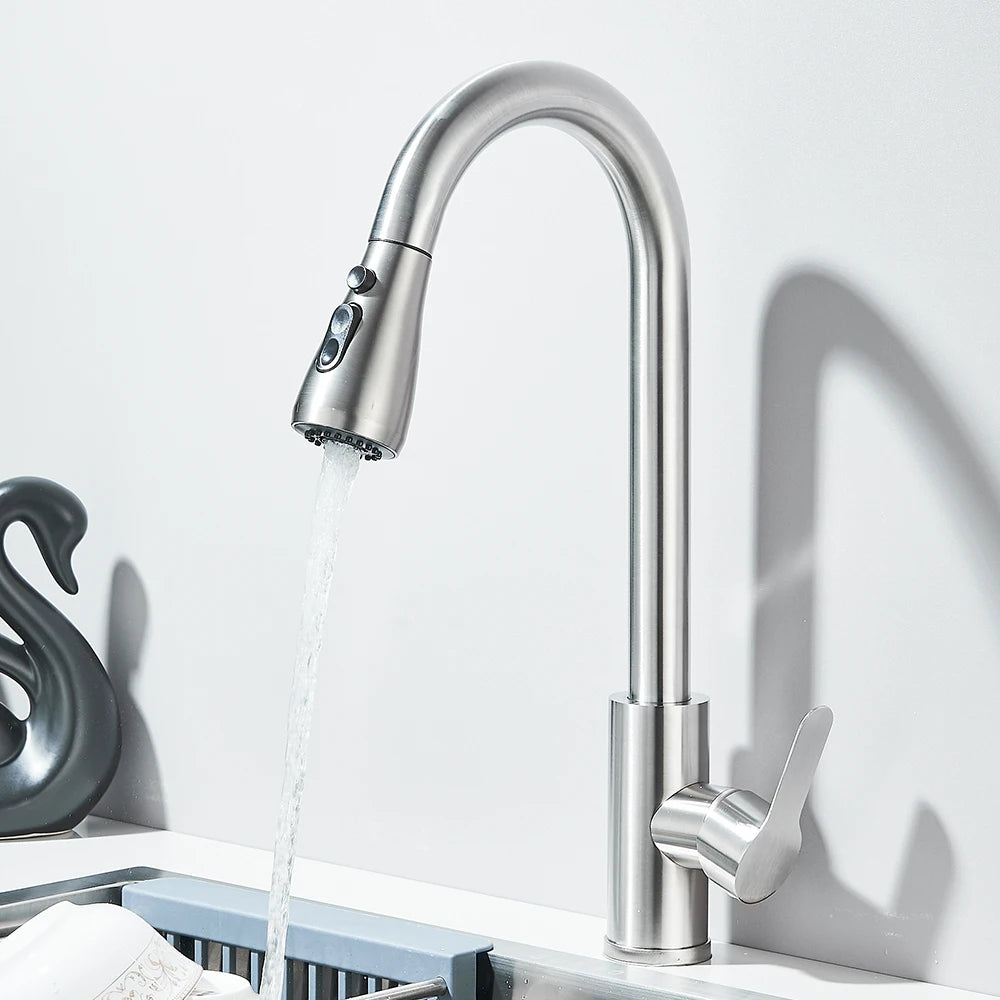 Pull Out Kitchen Faucet 360 Rotate Shower/Stream Sprayer Head Mixer Hot and Cold Water Tap Deck Mounted