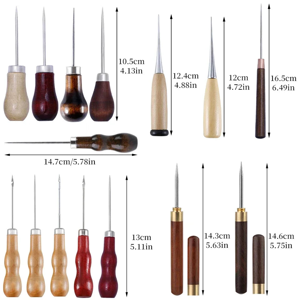 Wooden Handle Awl Leather Punching Awl Sewing Stitching Tool For DIY Handmade Stitcher Needlework Shoes Bag Repair Tool