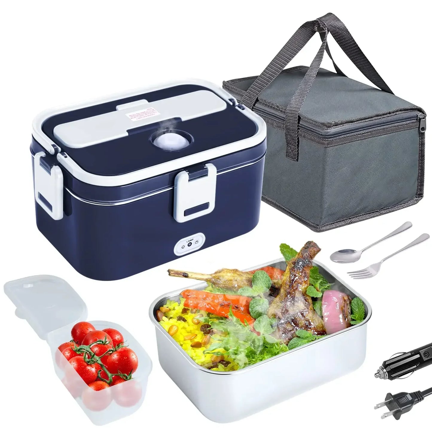 1.8L Electric Lunch Box 60W Food Heated 12V-24V 2-In-1 Portable Food Warmer Heater for Car/Truck/Home Self in-car Heating Box