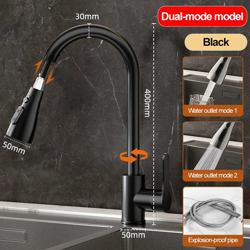 Stainless steel kitchen pull-out faucet, hot and cold household splash-proof sink, retractable sink, vegetable washing basin fau