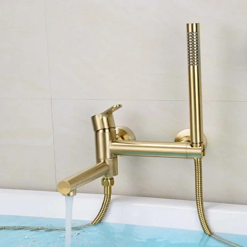 Bathtub Shower Set Wall Mounted Brushed Gold Rotatable ,Bidet Faucet  Bathroom Bath & Shower Mixer Tap Brass