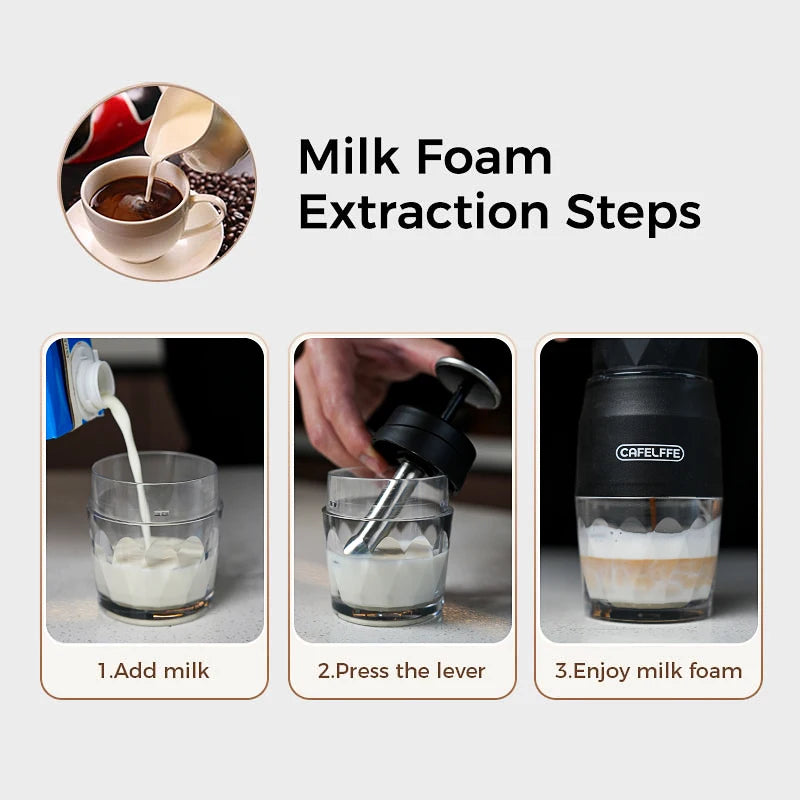 Cafelffe Portable Coffee Machine Manual Espresso Maker For Capsule & Ground Milk Froth Hand Press Brewer hiking Travel Gif 4In1