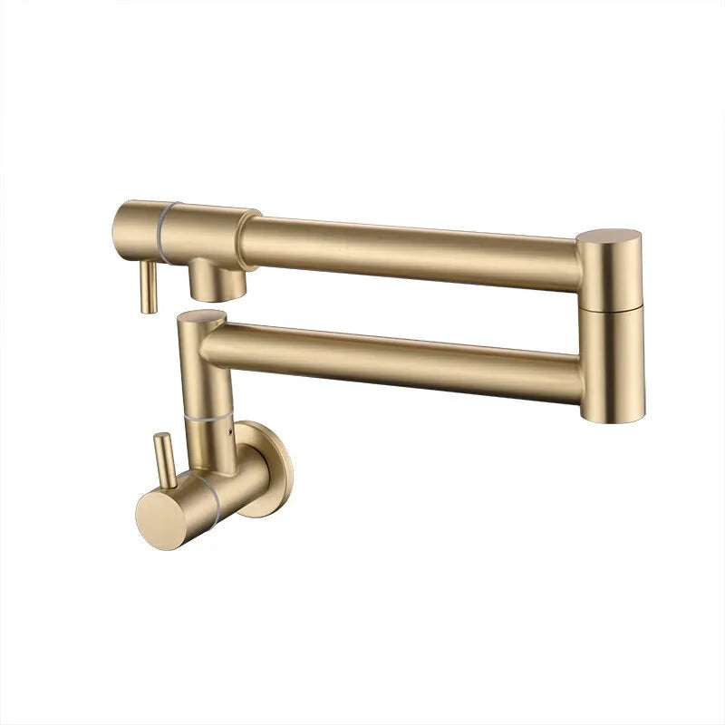 Brushed Gold Double Switch Stove Faucet Kitchen In-Wall Folding Spout Single Cold Water Tap Mop Sink Extension Pot Filler Faucet