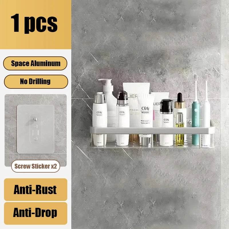 Bathroom Shelves Aluminum Alloy Shower Corner Shelf Shampoo Rack No Drill Kitchen Organizer Wall Shelf Bathroom Accessories