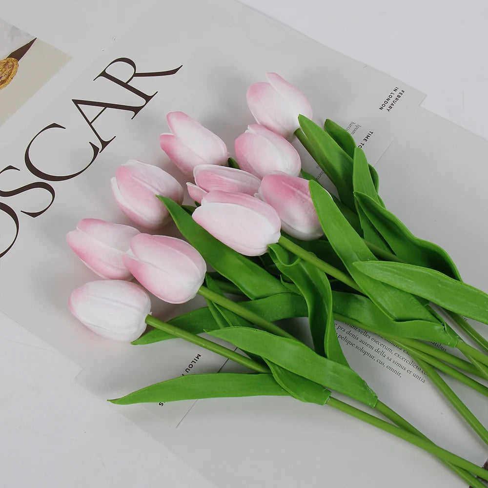 5 PCS Tulips Artificial Flowers Bunch Real Touch Tulip Flowers for Home Wedding Fake Flowers Bridal Bouquet Decoration