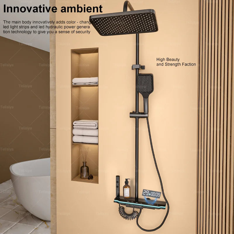 Bathroom Shower Set Digital Display Showers Hot Cold Wall-Mounted Rainfall Bathtub Showers Faucet Set