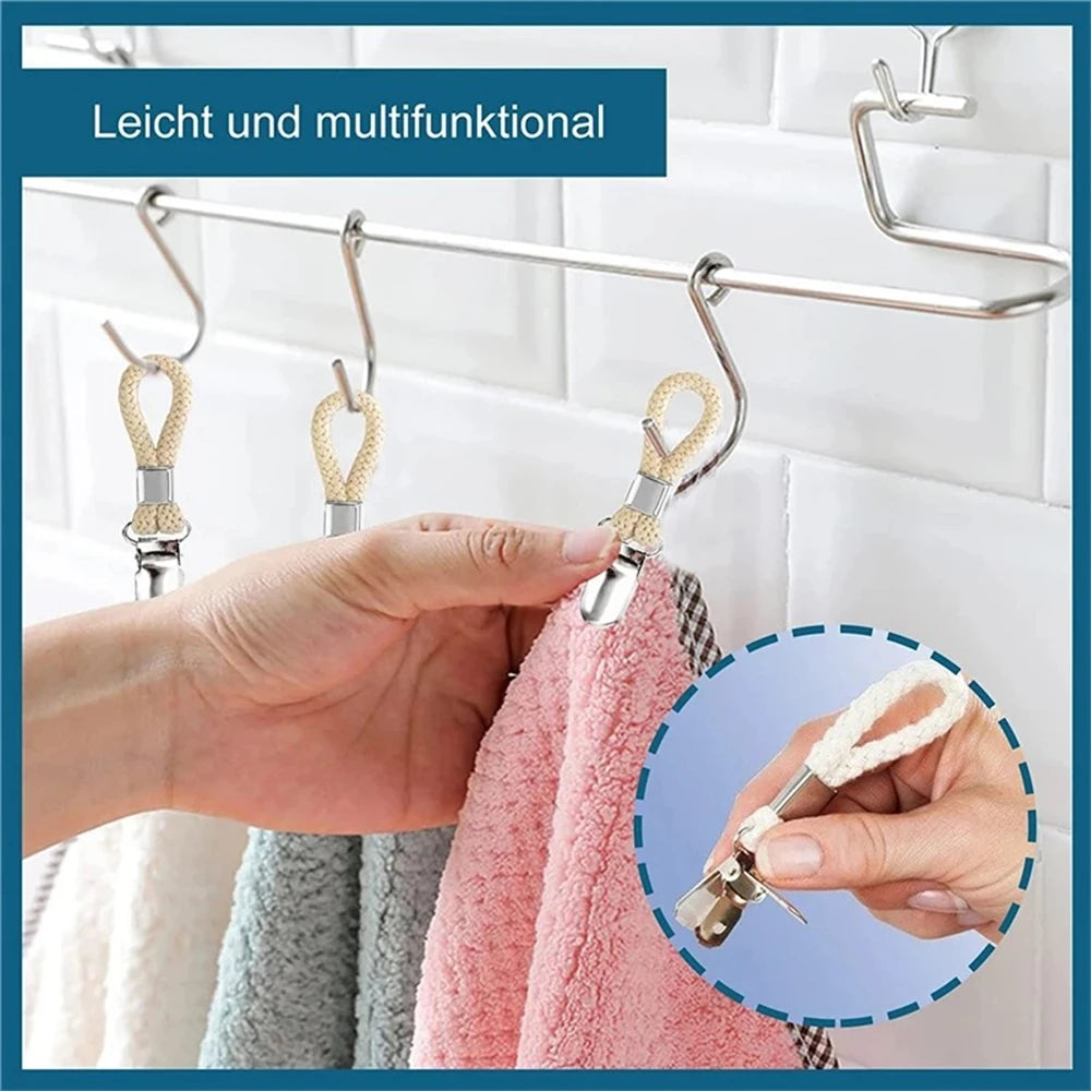 Packs Hanging Tea Towel Clips Towel Hangers Rack Hand Towel Hook Cloth Hanger Holder Brackets Braided Cotton Loop