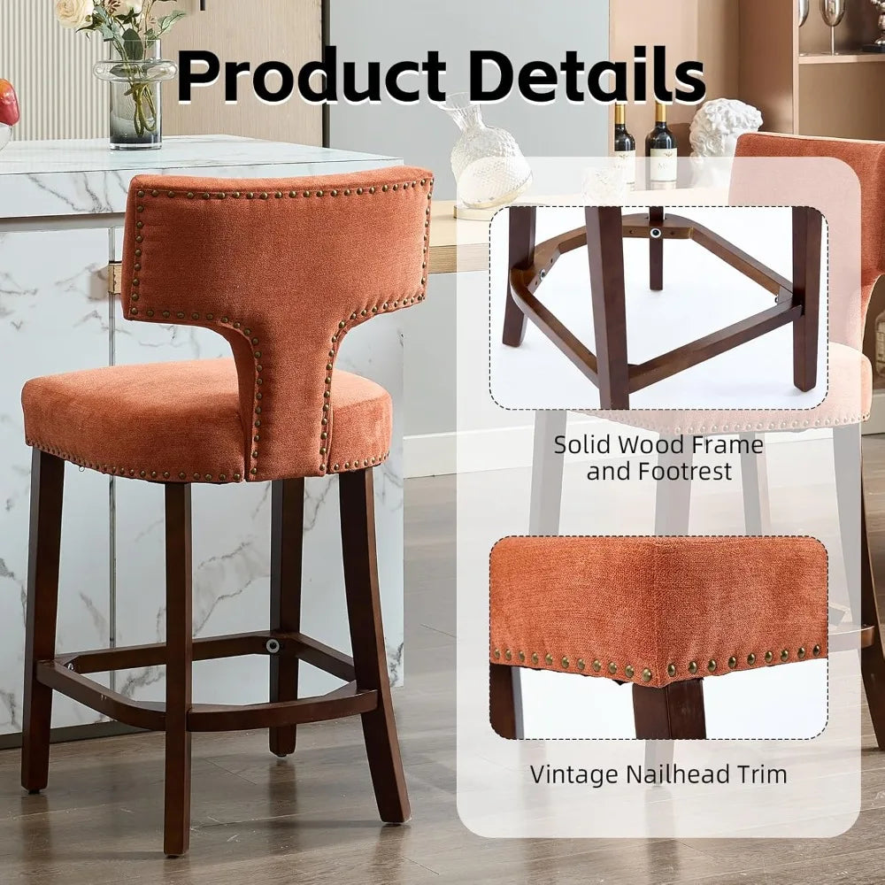 26’’ Counter Height Bar Stools Set of 4, Linen Upholstered Counter Stools with Curved Back, Comfortable Farmhouse Bar stools