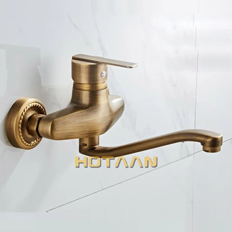 Hotaan Wall Mount Kitchen Sink Faucet Cold and Hot Rotate Swivel Water Mixer Tap Single Handle Torneira Cozinha with Long Nose